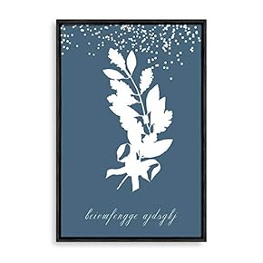 Framed White Leaf on Grayish Blue Background Home...