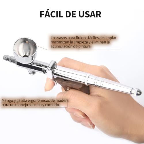 Bucasso Airbrush Kit, Air Gun with 0.3mm/0.5mm/0.8mm Needles/Nozzles, 3cc/7cc/11cc Replaceable Fluid Cup for Painting Mockups Nails Pastel Tattoo Makeup (W002-W)