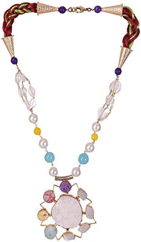 Shiroshi Silver Plated Precious Multi Colour Gemstone Pendant Set/Neckles Set for Womens