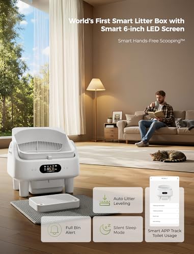 Automatic Litter Box, Cypcat Smart Self Cleaning Cat Litter Box Anti-Pinch, 10 Safety Sensors, Large Cat Litter Boxs for Multiple Cats, 5G & 2.4G WiFi, 6" LED Display, Odor Control Robot, White