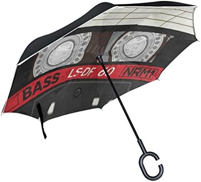 THENAHOME Reverse Inverted Auto Open Umbrella Compact Lightweight Straight Umbrellas with Retro Audio Cassette for Car &amp; Outdoor