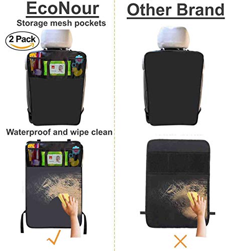 image for EcoNour Seat Back Protectors (2 Pack) - Car Kick Mats with 2 Mesh Pock
