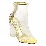 X2B FG97 Women's Ankle High Peep Toe Lucite Heel Bootie Sandals