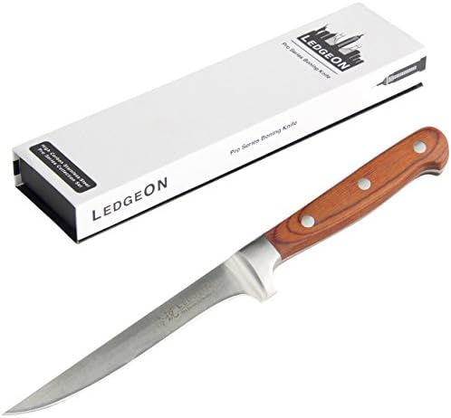 LedgeON 6" Professional Boning Knife - Pro Series - High Carbon Stainless Steel Blade - Wood Handle