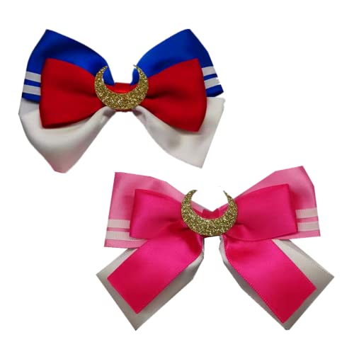 AACKS Moon Hair Bows Clips Moon Hair Acessories Big Bow Hair Barrette Clips Bowtie Moon Scout Wand Anime Bows