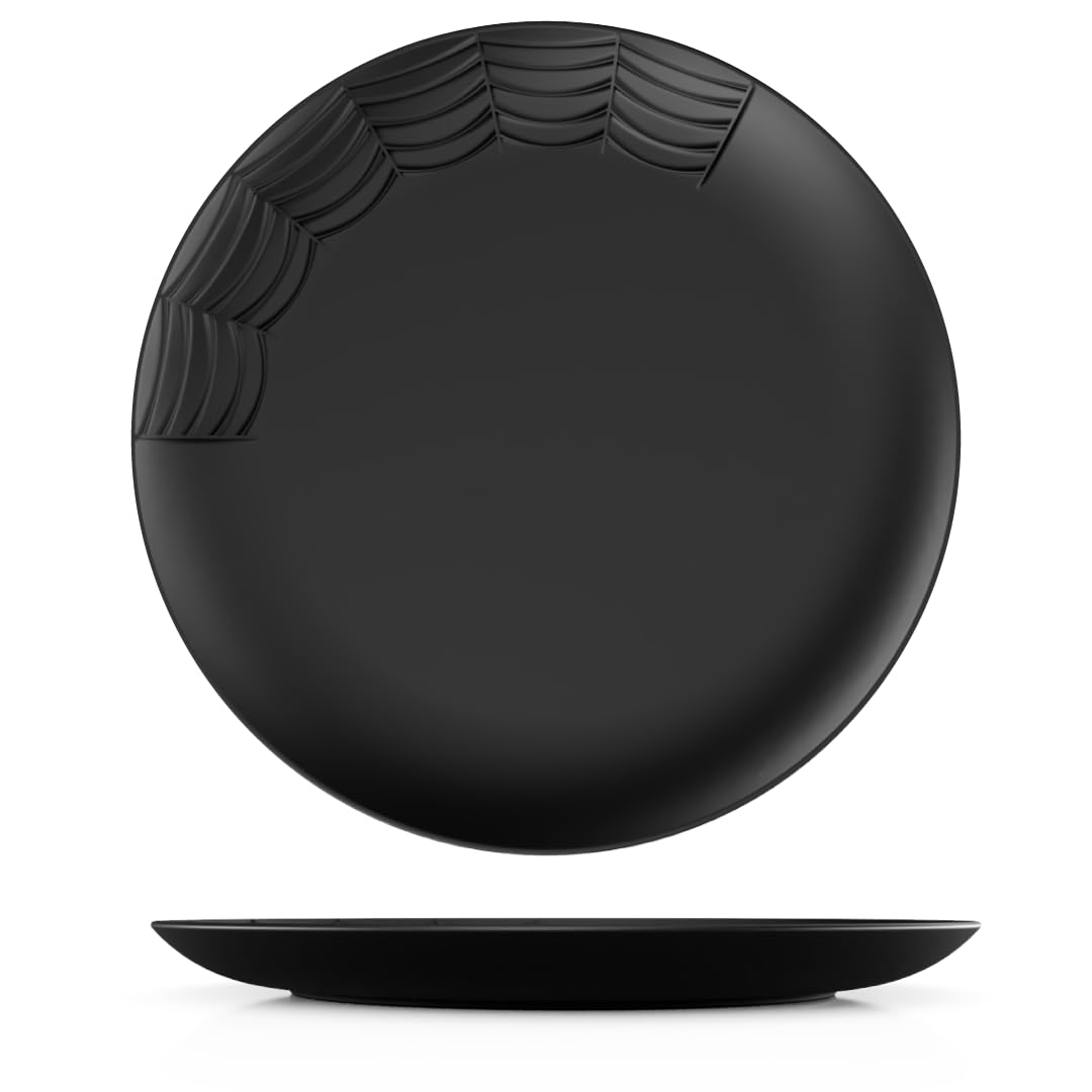 Photo 1 of Nomnu Gothic Dinner Plate (1 Unit) With Spiderweb Design - Black Matte Porcelain for Halloween and Goth Decor, Elevate Spooky Table Settings and Creepy Dining Atmospheres