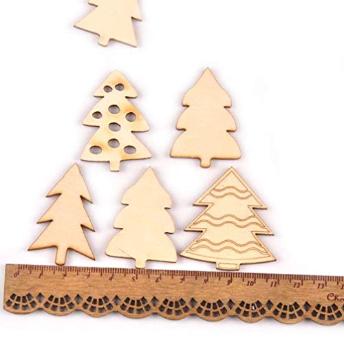 MILISTEN 50 Stks Kerst Opknoping Houten Ornament Diverse Kerstboom Vorm Uitsparingen Versieringen Leuke Houten Boom Stukken Voor Kerstversiering (Gemengd) - Afbeelding 8