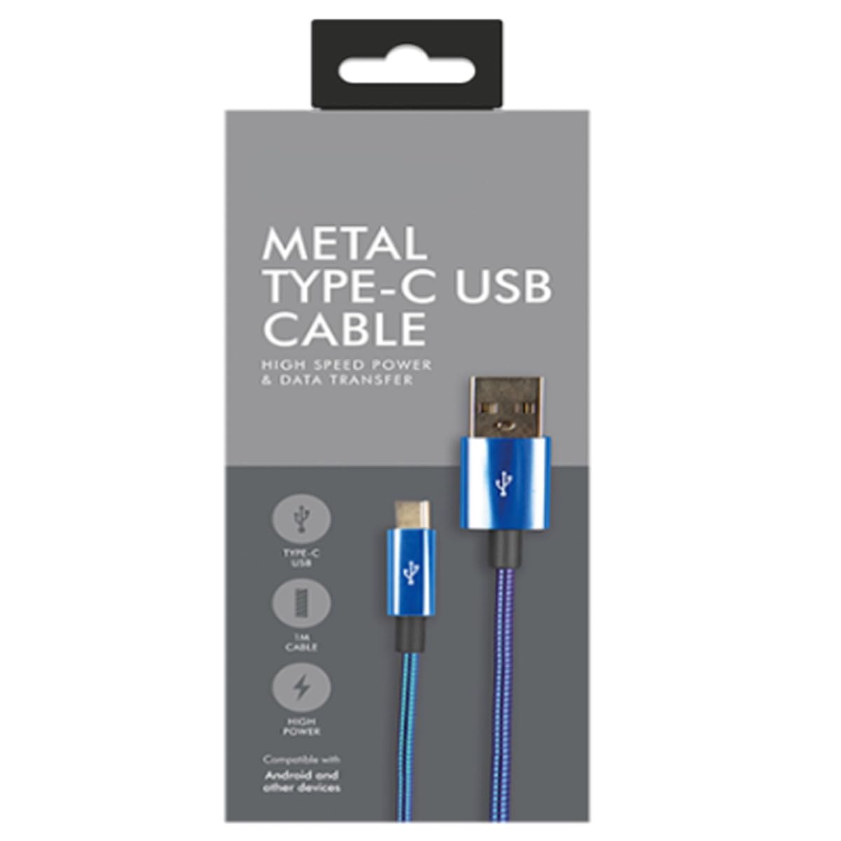 Zale Yardley Charging Cable, USB Type-C Cable 1meter, Fast Charger, Data Transfer, 3A Nylon Braided, Mobile Charging Cable USB Type-C Port (Blue)