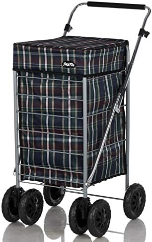 Shoppa 6 Wheel Shopper Shopping Trolley Kitchen Shopping Organiser Wheeles Rolling (Tartan B)