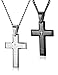 LOYALLOOK 2pcs Men's Stainless Steel Silver Black Tone Cross Pendant Lord's Prayer Necklace 24 Inch