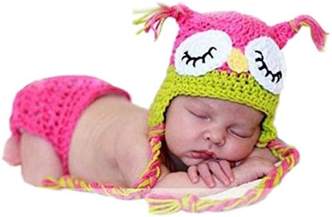 Pinbo Newborn Baby Photography Prop Crochet Knitted Owl Hat Diaper