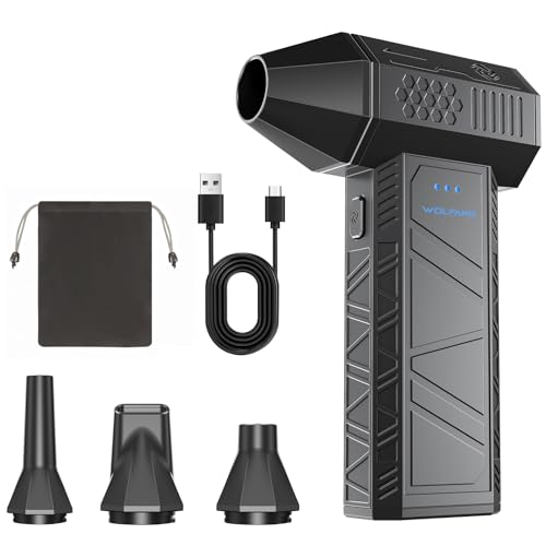WOLFANG Soplador de aire eléctrico inalámbrico de 110000 rpm, Aire Comprimido Limpieza PC Soplador de Aire, mini soplador ajustable de 3 engranajes con carga rápida para PC, Limpieza Coche