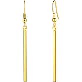 FOCALOOK Long Vertical Bar Dangle Earrings for Women Hypoallergenic 14K Gold Plated/Black/Silver Circle Hoop Bar Drop Earrings (With Gift Box)