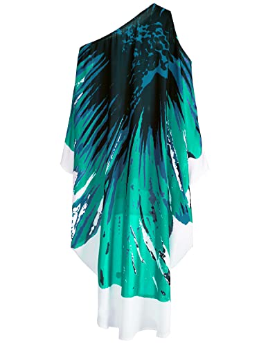 Ekojoy Women\'s Summer Cover Up Dress Cold Shoulder Loose Kaftan Flowy Batwing Beach Swimwear(Green)
