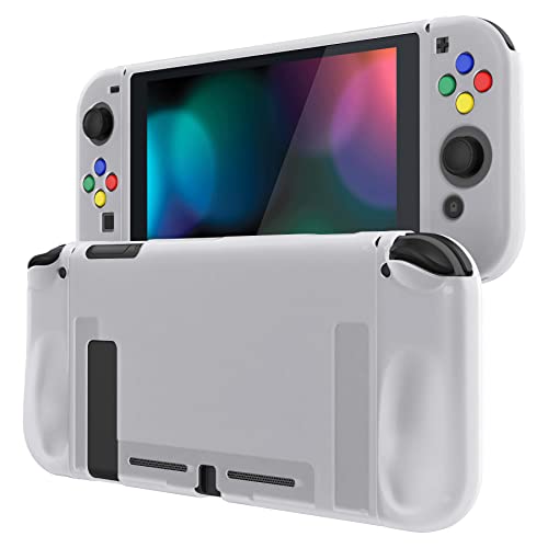 PlayVital Transparent Clear Protective Case for Nintendo Switch, Soft TPU Slim Case Cover for Nintendo Switch Joycon Console with Colorful ABXY Direction Button Caps