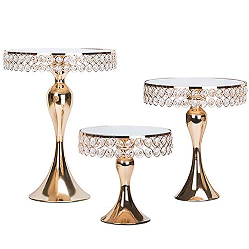 Cupcake Stands, 14 Set Metal Crystal Cake Holder Cupcake Stand Cake Dessert Holder with Pendants and Beads,Wedding Birthday Dessert Cupcake Pedestal Display, Gold USA STOCK (3, Gold-Mermaid)