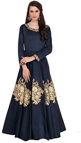 Royal Heaven Blue Banglori Silk Fabric Heavy Embroidered Designer Long Gown for Woman - 514