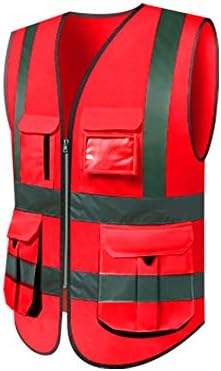XWYSD Reflective Vests High Visibility Vest With Multiple Pockets Fluorescent Flashing Workwear Unisex Safety Jacket (Color : Red, Size : L)