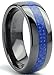 8MM Dome Men's Black Ceramic Ring Wedding Band With Blue Carbon Fiber Inlay Size 12