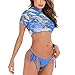 Leadmall Women Short Sleeve Bikini Set – Ladies Sexy Print Crop Top with Side Tie Bottom 3Pcs Swimsuit – Summer Bathing Suitthumb 3