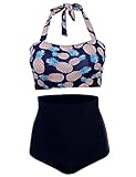 Ekouaer Vintage Women's Floral Printing Halter High Waist Padding Bikini Set