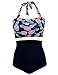 Ekouaer Vintage Women's Floral Printing Halter High Waist Padding Bikini Set