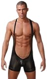 N2N Bodywear - B6-Black Leather Look Wrestling Singlet-Medium