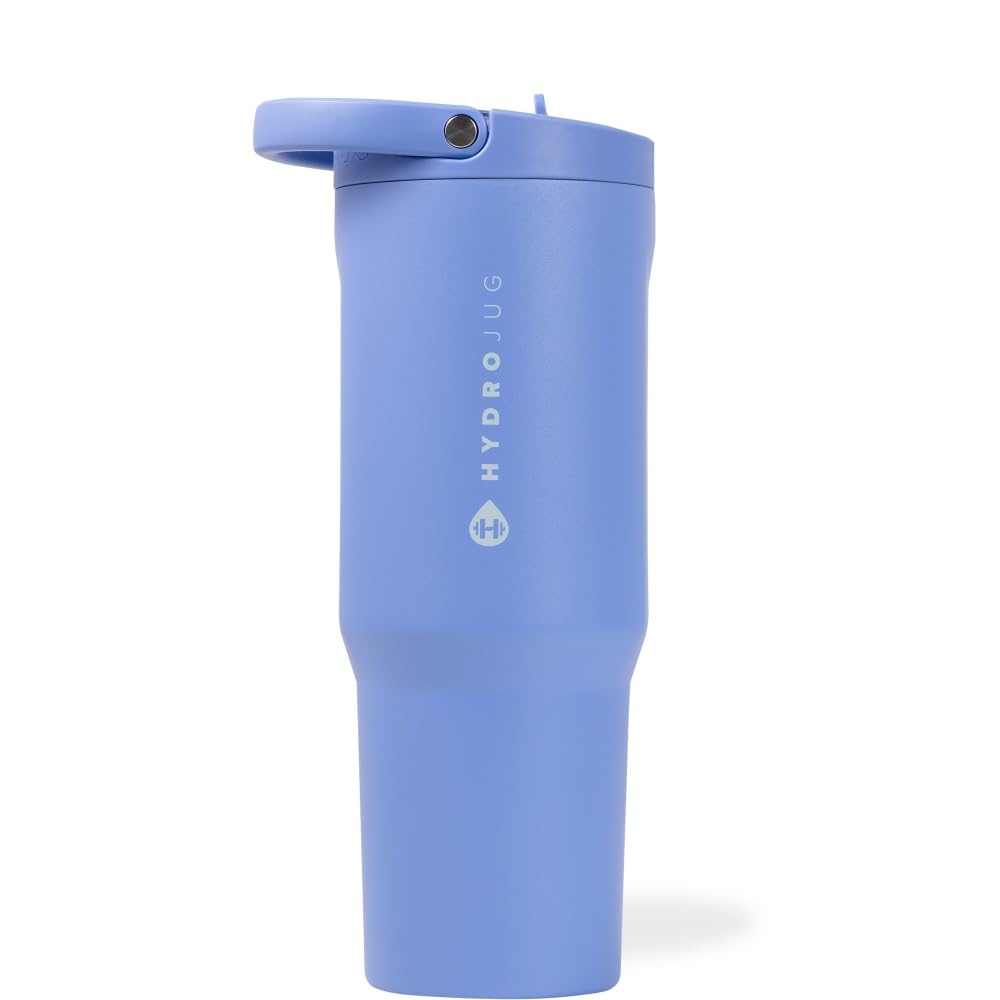 Photo 1 of HydroJug Sport - Stainless Steel Tumbler with Straw, Vacuum Insulated, 32oz Leakproof Water Bottle, Ergonomic Design, Reusable, Dishwasher Safe, Rubber Base, Durable for Gym or Outdoors, Light Blue