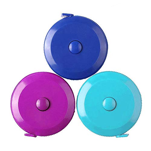 3 Pack Tape Measure 150 cm 60 Inch Push Button Tape Body Measuring Soft Retractable for Sewing Double-Sided Tailor Cloth Ruler (Blue Purple Sky Blue) by BUSHIBU