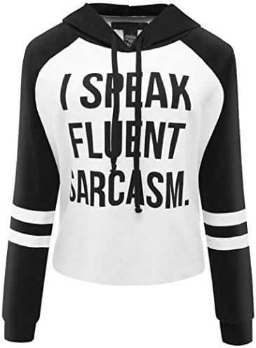 Women Striped Crop Top Stripes Hooded Hoodies Hoody I Speak Fluent Sarcasm Sweatshirt