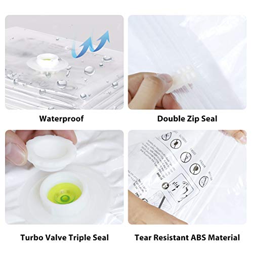 VICOODA Space Saver Vacuum Bags, Vacuum Seal Storage Bags for Clothes & Comforters, Double Zip Seal, Travel Hand Pump Included, 4 Pack