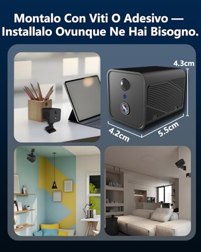 Mini Camera, 4K Indoor Surveillance Camera, Spy Camera with Night Vision, Low Consumption and Long Life 50 Days, Cloud Test 30+ Local Memory, for Home/Pets Security