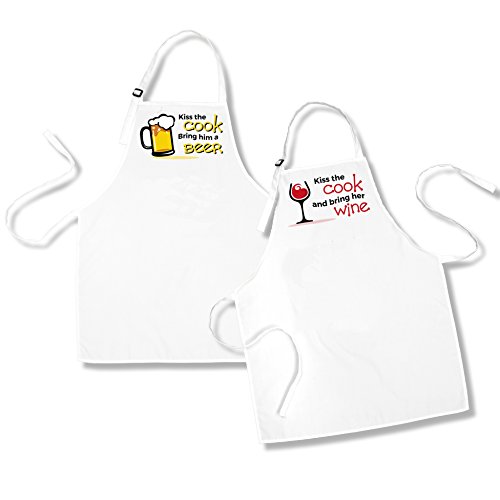 Kiss the Cook Bring Him a Beer Kiss the Cook and Bring Her Wine Aprons for Couples (Beer and Wine) - Thumbnail 2