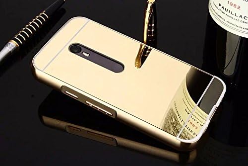 SDO™ Mirror Back Cover Case with Acrylic Bumper Frame for Moto G Turbo Edition (Gold)