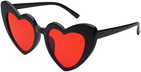 Cramilo Women Heart Shaped Sunglasses Fashion Cute Cat Eye Mod Style Retro Glasses Black