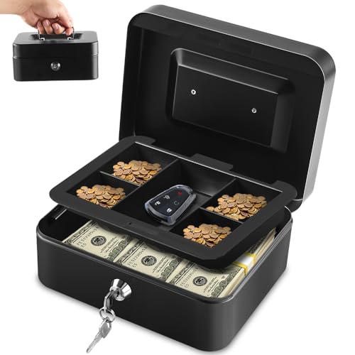 Caixa de Dinheiro, Caixa com Cadeado, Cofres de Dinheiro em Lojas de Conveniência, com Bandeja para Dinheiro e Fechadura com Chave