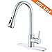 Kitchen Sink Faucet with Pull Down Sprayer Chrome, Single Handle High Arc Pull Out Kitchen Faucets, Single Level Solid Brass Bar Kitchen Faucet with Deck Plate