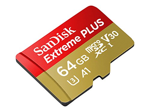 SanDisk Extreme PLUS 64 GB microSDXC Speicherkarte + SD-Adapter bis zu 100 MB/Sek, Gold/Rot, Class 10, U3, V30, A1