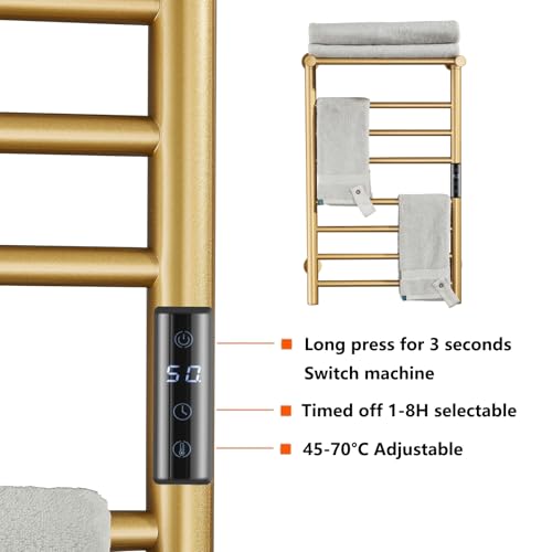 XMGJ 70W 70W Electric Towel Rail Heater Golden Wall Mounted Heated Towel Rail 304 Stainless Steel Towel Warmer for Bathroom, Hardwiring