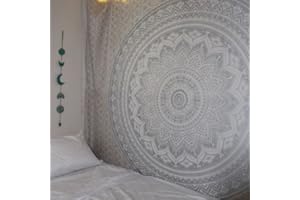 Popular Handicrafts Tapestry Wall Hanging Hippie Ombre Mandala Bohemian Hippy Intricate Metallic Shine Indian Tapestries Bedspread 90 x 108 Inches (230cm x 270cm) Silver
