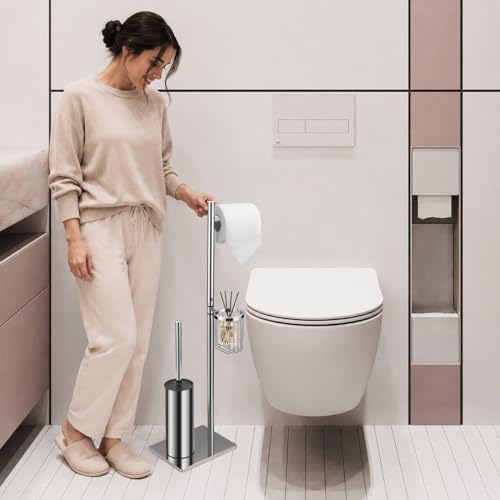 DAZI Stainless Steel Self Standing Toilet Brush with 2 Toilet Brush for Deep Cleaning of the Sink
