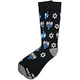 Men's Alynn Black Hanukkah Chanukah Dreidel Menorah Star of David Novelty Dress & Trouser Crew Socks