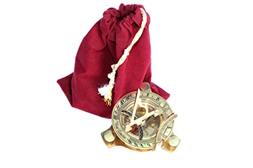 Captain Brass Sundial Compass 3'', with beautiful gift velvet pouch.