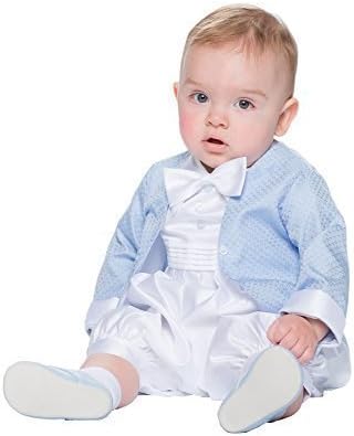 Vivaki Boys Blue & White Romper Suit, Boys Christening Outfit, Baby, Boys Romper Suit, 0-18 Months