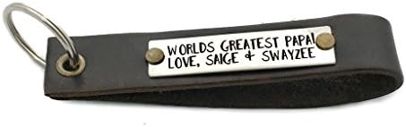 World's Greatest Papa - Father's Day - Personalized Engraved Leather Keychain - 1094