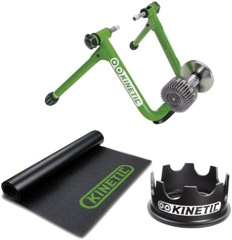 Kinetic T-2200 New Road Machine 2.0 Fluid Trainer + Kinetic Rubber Bicycle Trainer Floor Mat + Kinetic Fixed Riser Ring