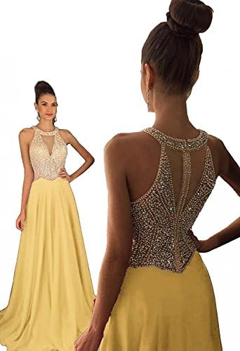 Dressytailor Women's Halter A-Line Long Chiffon Prom Dress Beaded Formal Evening Gown