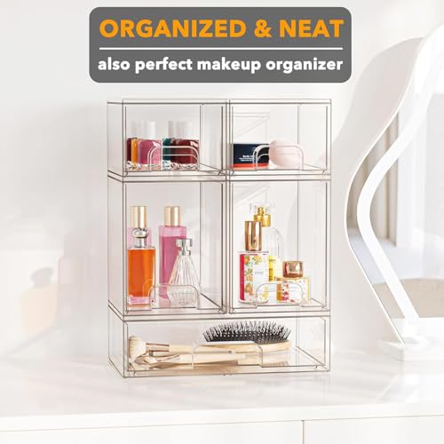 Bestbless Bottle Storage Organizer Baby - Acrylic Bottles Station Organizer Container, Stackable Clear Drawers for Countertop, Vanity, Bathroom, Cabinet, Pantry Organization, 5 Pack, 2S2M1L, 15.4" H