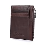 Dinghao RFID Front Pocket Wallet Card Holder for Men Leather Coin Case Zip Purse