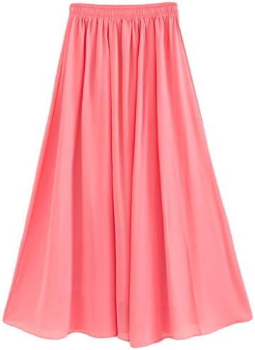 Beauty Girl Women Pure Color Stretched Waist Chiffon Long Skirts Flowy Half Dress